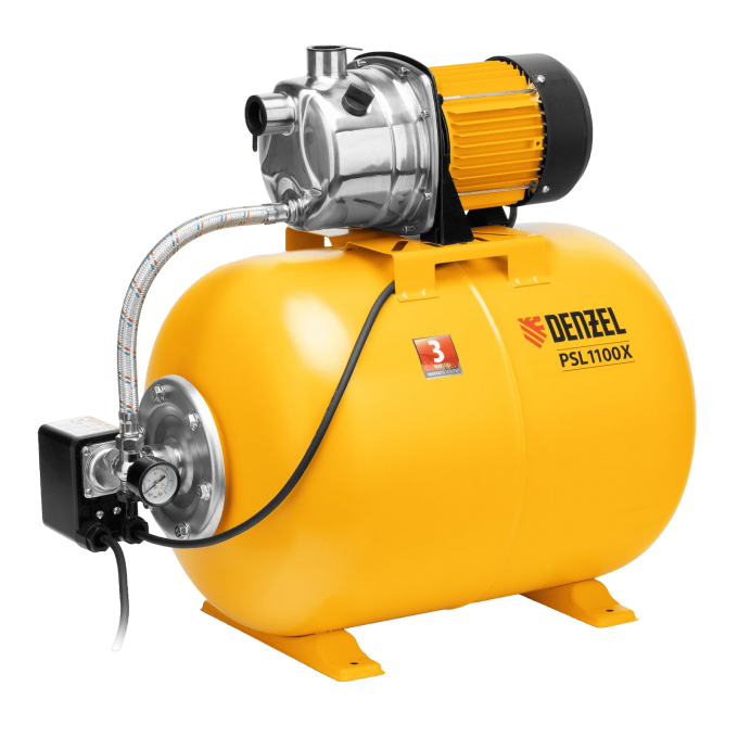 Насосная станция DENZEL PSL1100X, 1100 Вт, 3600 л/ч, ресивер 50 л, подъем 45 м, нержавейка 10619342 Насосная станция DENZEL PSL1100X, 1100 Вт, 3600 л/ч, ресивер 50 л, подъем 45 м, нержавейка 10619342
